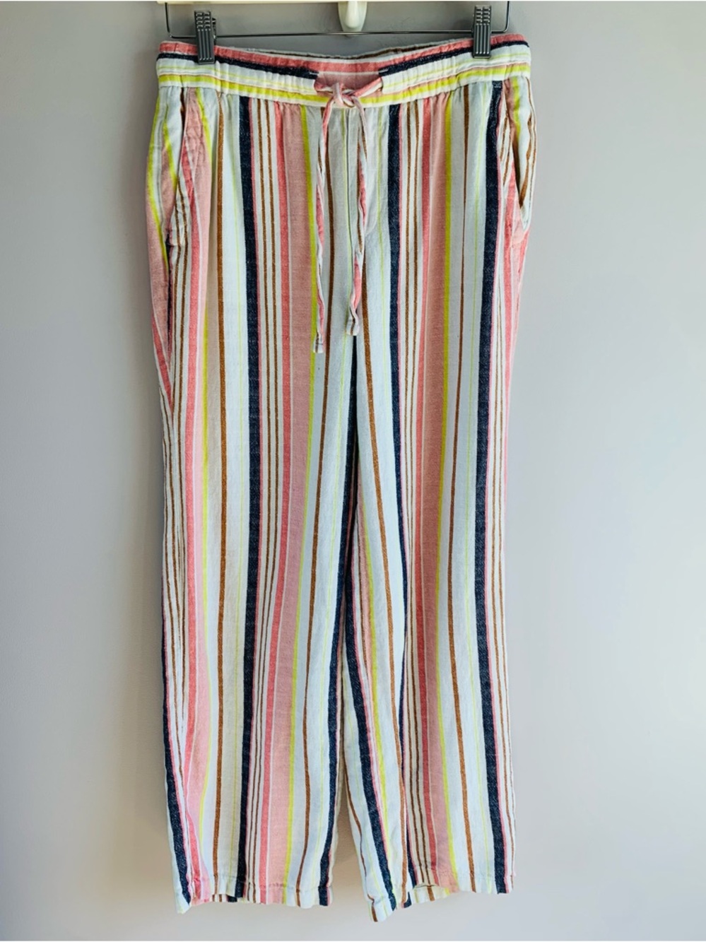 Old Navy Pants Pink White Stripe Linen Blend Summer Vacation Weekend Fun Small